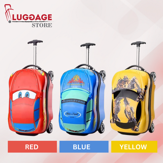Cartoon Kid’s Car Luggage Trolley – 18" Waterproof Suitcase with 360° Wheels & Password Lock