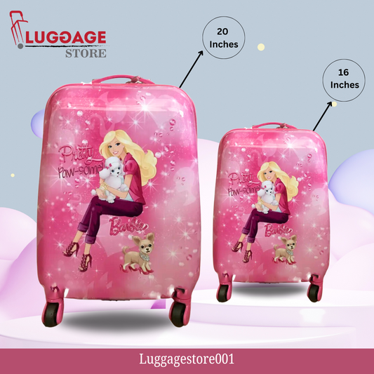 "Character trolley bag for kids with cartoon design in 16 and 20 inches"